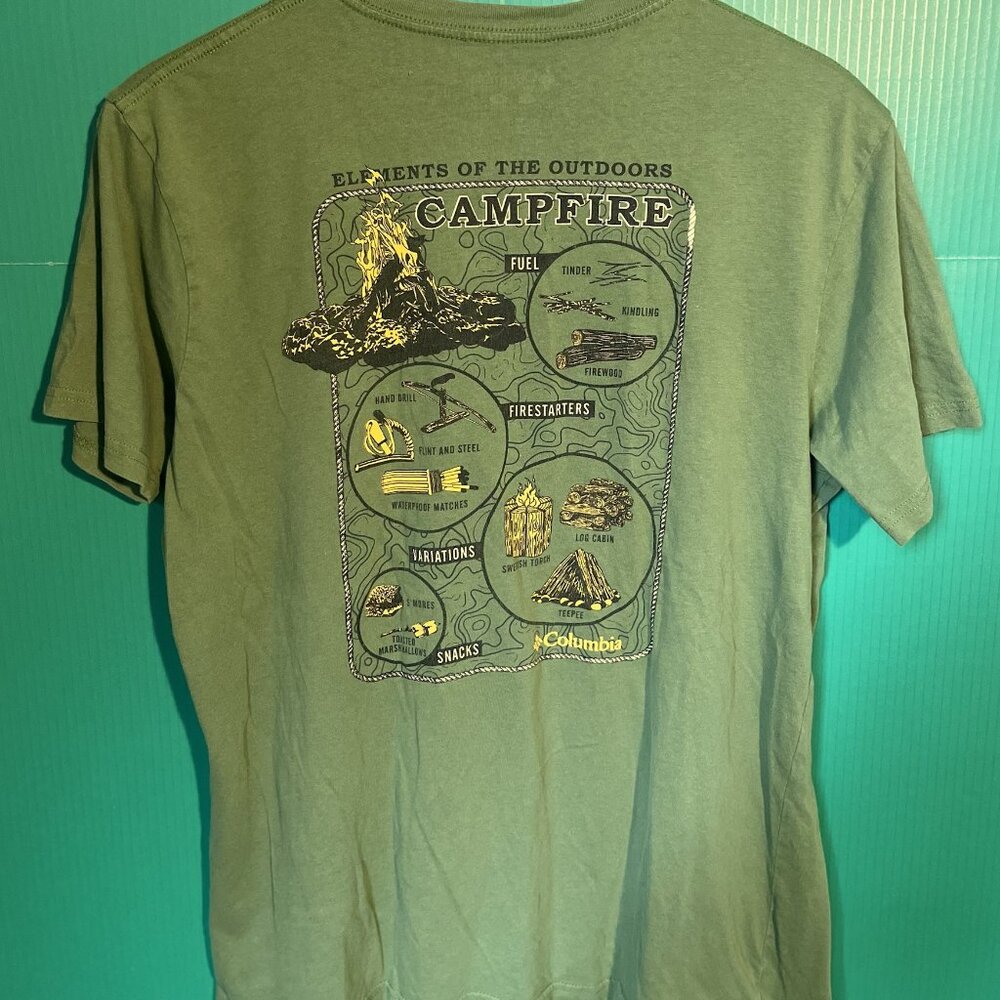 Columbia Campfire Elements Tee Green L Outdoor Graphic Shirt Lightly Used